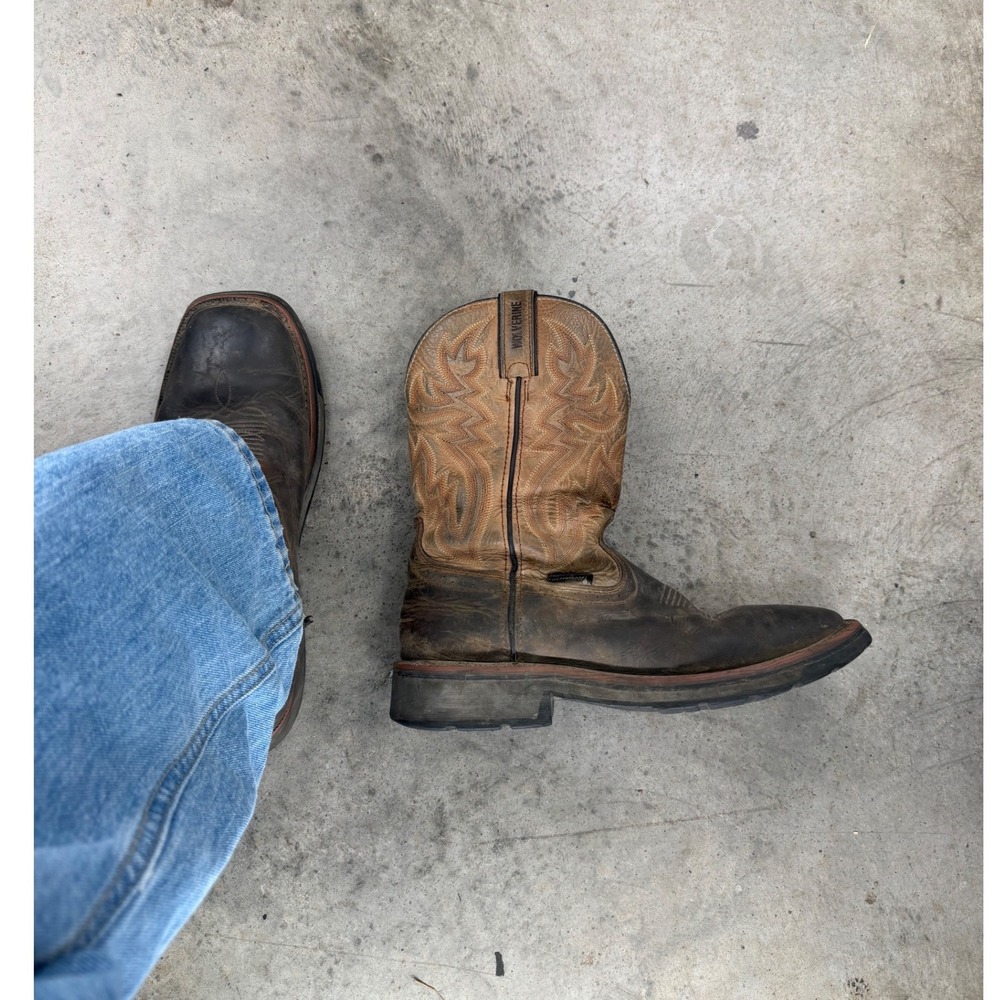 Vintage Wolverine Mens 9 EW Leather Western Cowboy Boots Brown Square Toe W88658